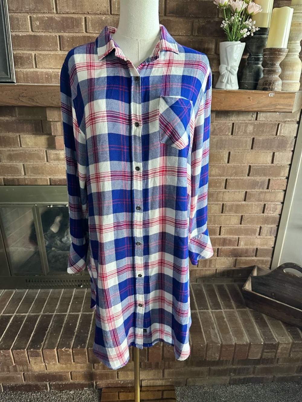 Rails Girls Blue, White & Red Plaid Cotton Nightshirt
